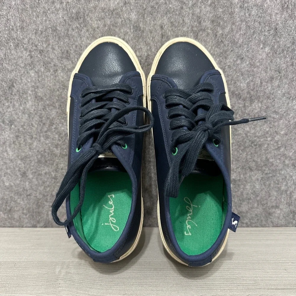 Joules‎ Coast Pump Navy Blue Faux Leather Lace Up Sneakers Women US 7